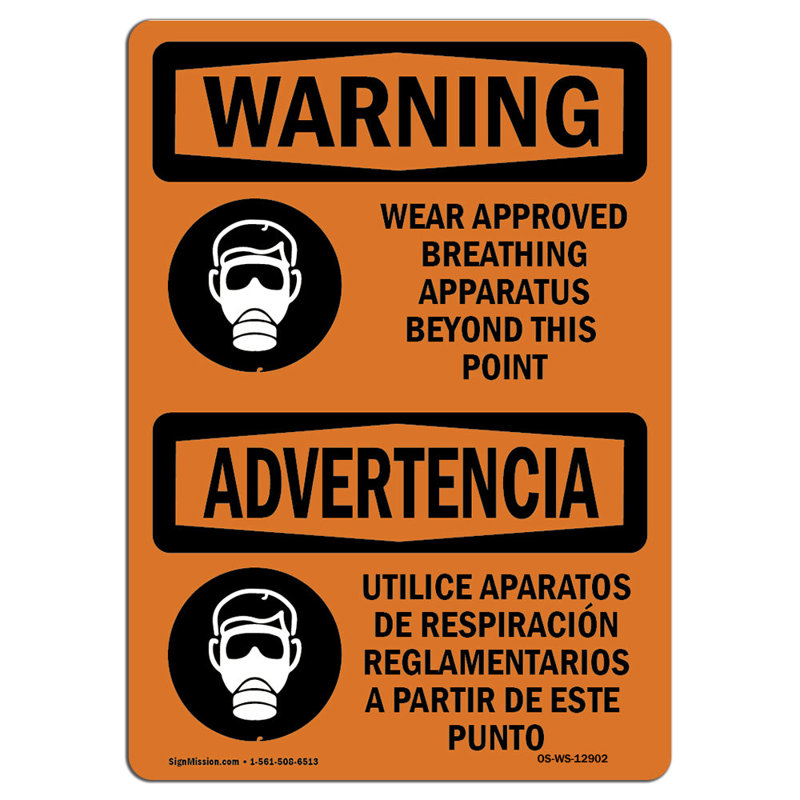 Panneau d'avertissement Osha - appareil respiratoire approuvé, H 18 po x l 12 po x P 0,1 po