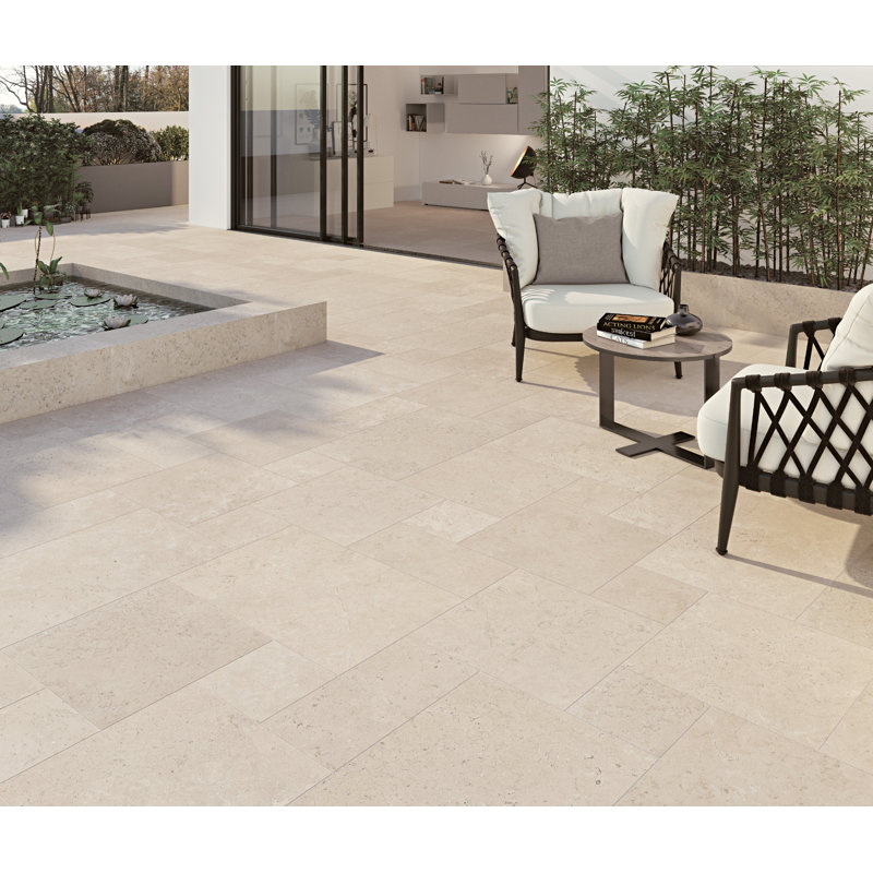 Manor 4-piece Modular Pattern Porcelain Tile, Beige/Cream/White