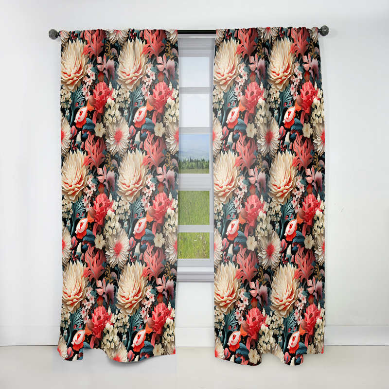 Motif tropical Coral Crêtes - Rideau floral - Rideau floral obscurcissant - 1 panneau, L 52 po x L 90 po