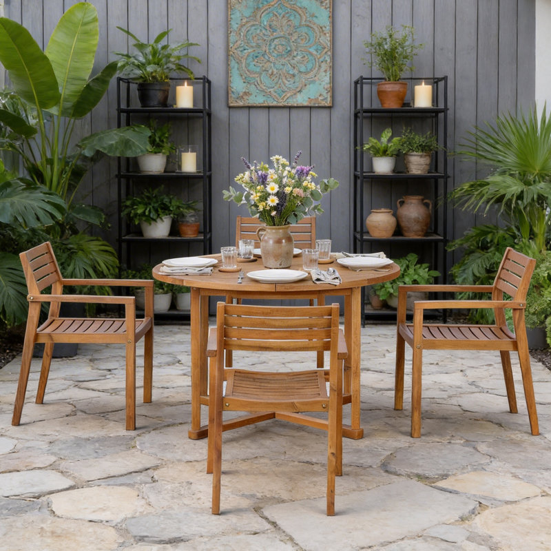 4 - Person Acacia Wood Patio Dining Set with Round Table for Patios, Gardens, Poolsides, and Lawn Areas & Indoor , Natural