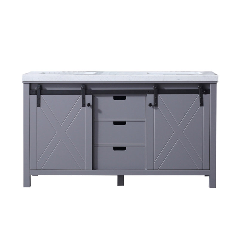 Marsyas 60 in W x 22 in D Double Bath Vanity Top, Dark Gray, White Carrara Marble