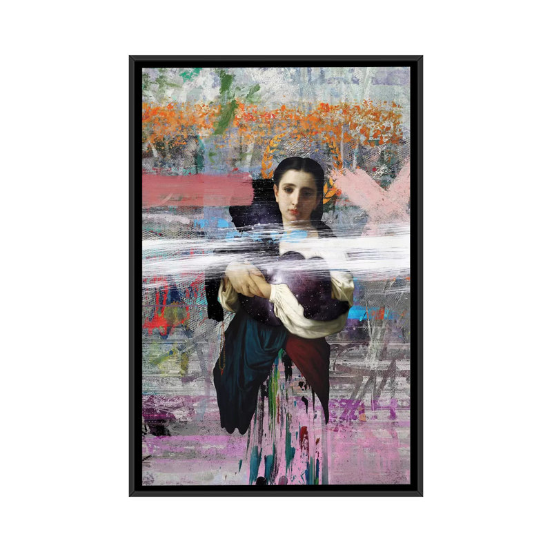 « maman », impression sur toile, H 26 po x l 18 po x P 1,5 po, Toile avec cadre noir, Pas de tapis