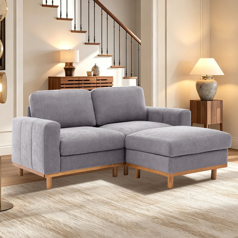 Canapé modulaire rembourré 3 places avec repose-pieds 66,5 po Milsap, Gris chenille