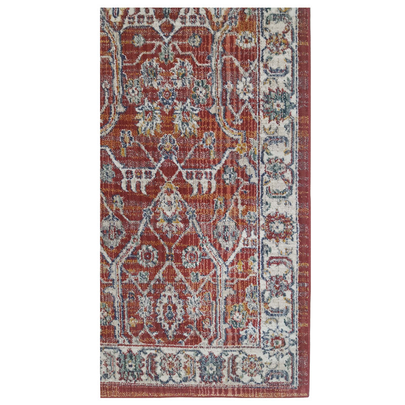 Oriental Machine-Made Red/Ivory Area Rug, Runner 2'8" x 10'