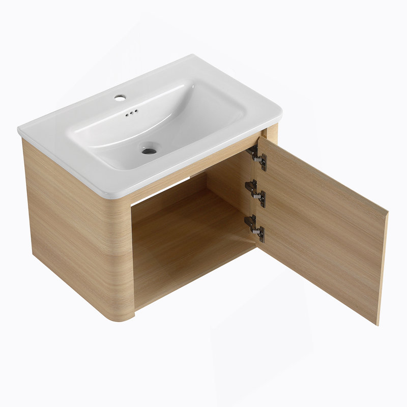 Wall-Mounted Bathroom Vanity With Sink And Soft-Close Door, 28"