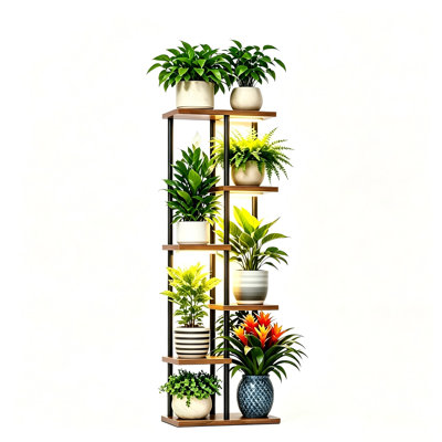 Support pour plante à 6 niveaux en métal et bois
