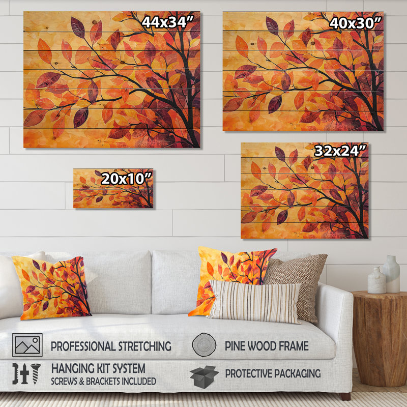 Feuilles d'automne au Canada III - Décoration murale traditionnelle en bois sur bois de pin naturel, H 34 po x l 44 po