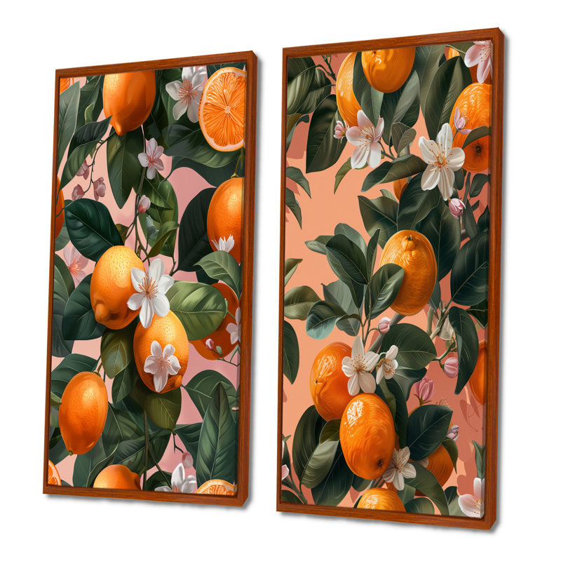 Orange, orange, orange, arbres I - fruits, ensemble de 2 pièces d'art mural, H 32 po x l 32 po, Impression encadrée, Brun