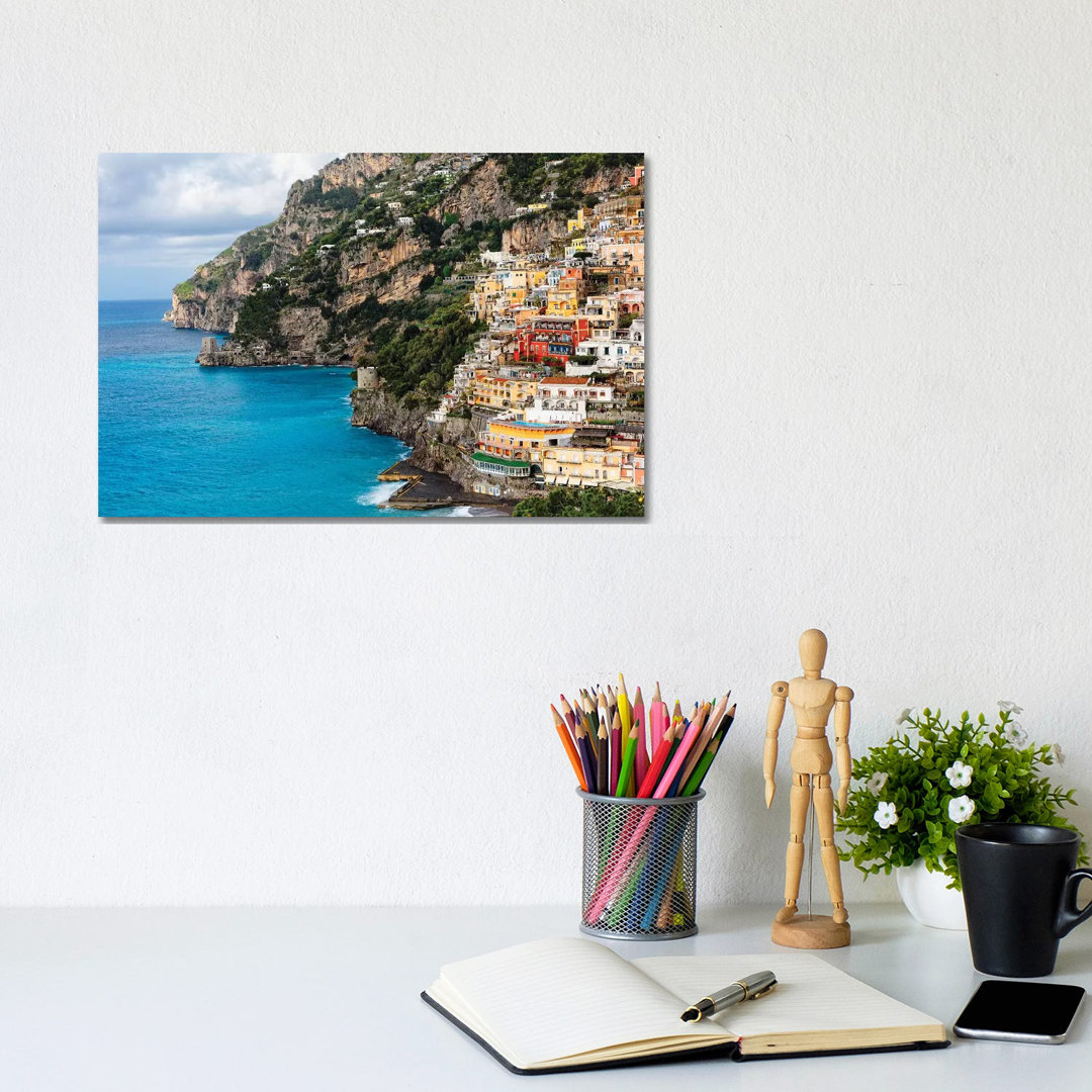 Coastal Scenic Town Of Positano by George Oze - Wrapped Canvas Print