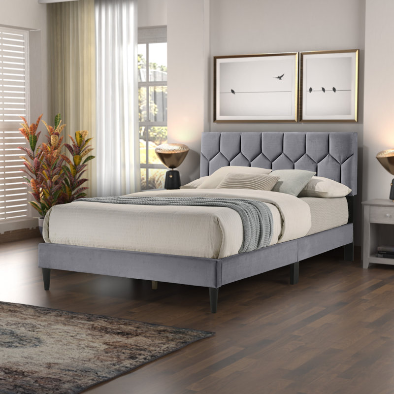  Upholstered Double Bed, Grey