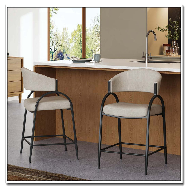 Tabourets de bar modernes en tissu avec dossier, structure en métal noir