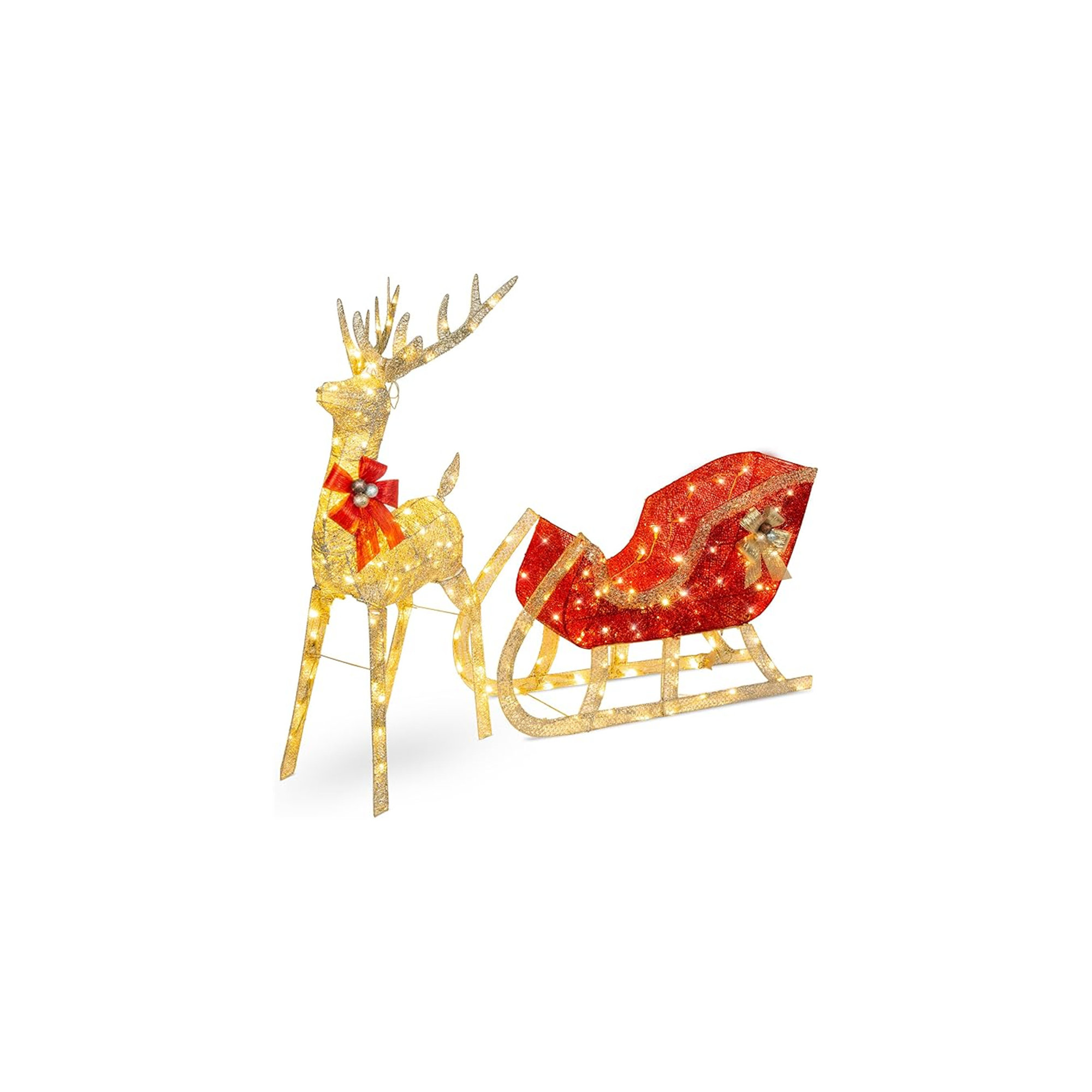 Reindeer Sleigh Yard Lighted Display, 48"H x 70"W x 15"D, Gold