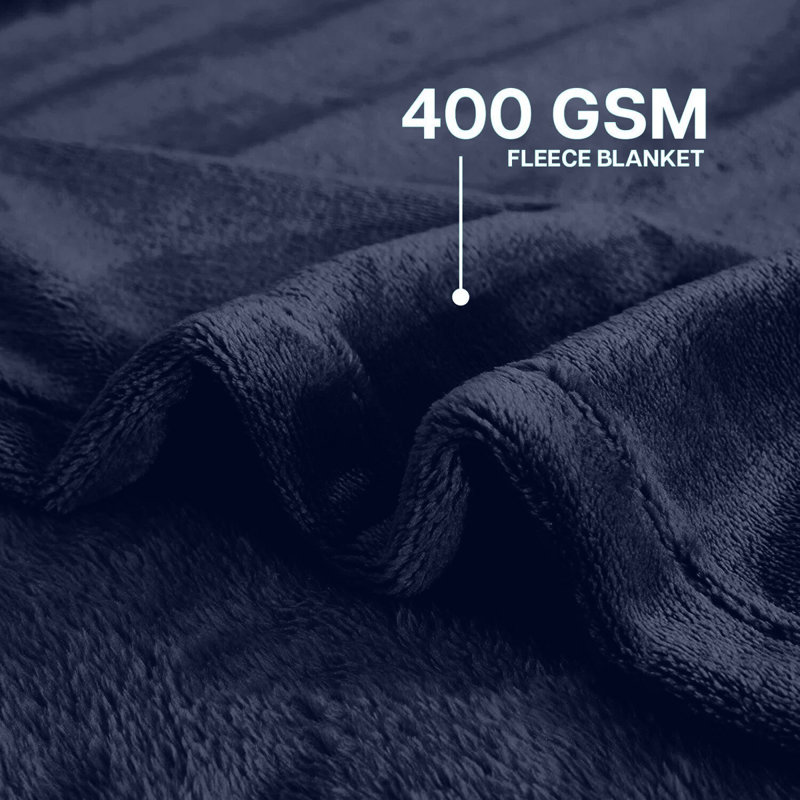 Reversible Mink Faux Fur Plush Fleece Throw/ Blanket, 200cm x 240cm, Navy