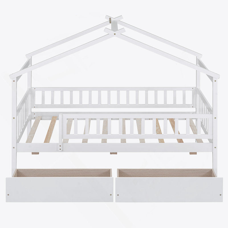 Enchanteur lit en bois avec deux tiroirs, une retraite de rêve pour l'imagination et le confort des enfants, Blanc