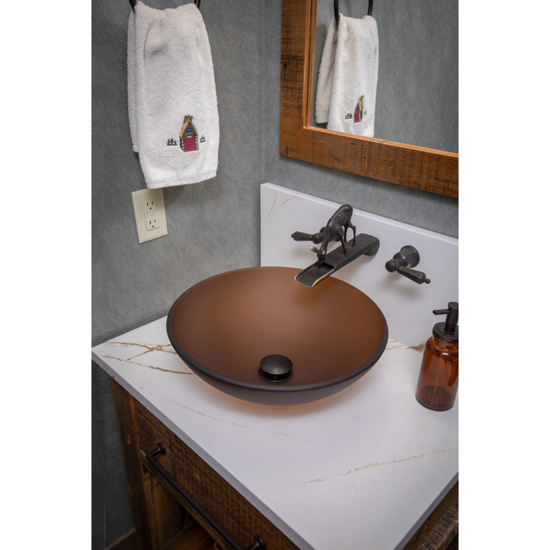 Lavabo de salle de bain vasque circulaire en verre brun peint à la main