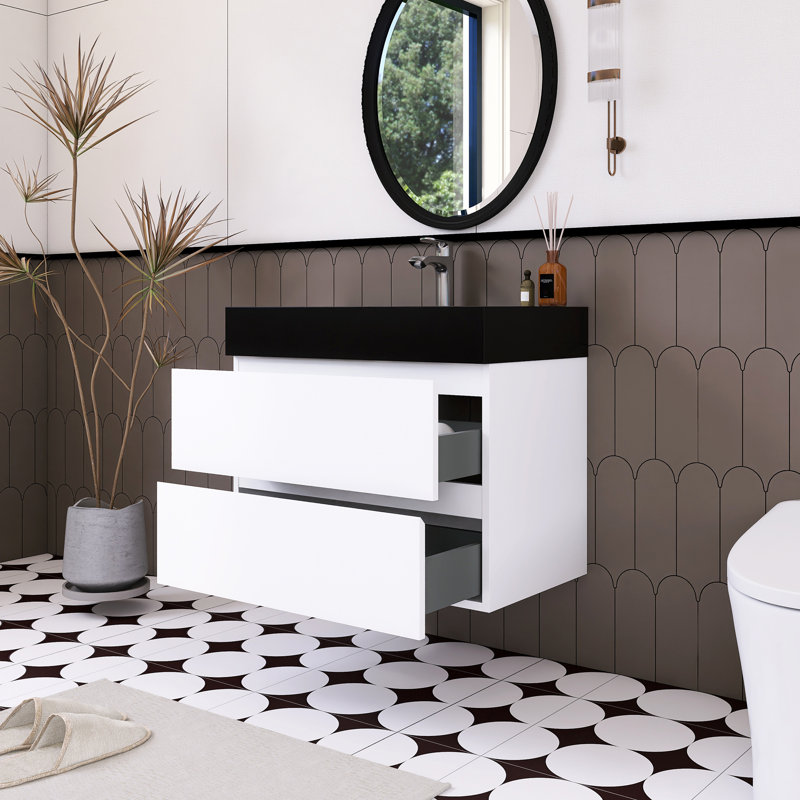 Ensemble de meuble-lavabo simple 29,9 po avec plateau Sigolf, Noir, Blanc