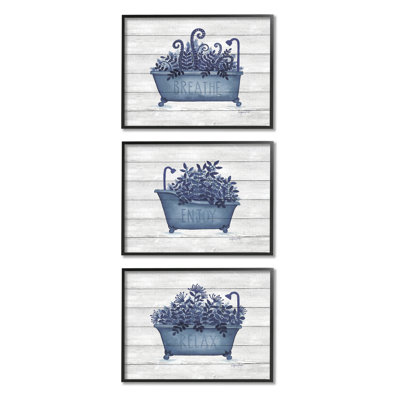Profitez de la baignoire relaxante à feuillage bleu sur fond rayé 3 pièces Annie Lapoint