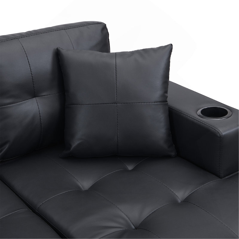 Ensemble de canapé modulaire pour salon avec méridienne en L, porte-gobelet et méridienne moderne à gauche ou à droite (noir)