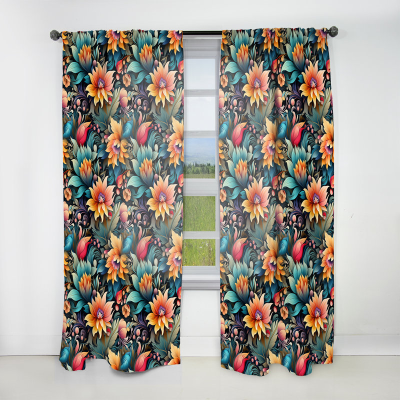Exotic Tapestries Boho Motif II - Rideau floral - Rideau obscurcissant floral, L 52 po x L 63 po