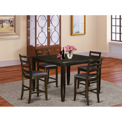 5-Piece Square Cappuccino Finish Solid Wood Top Dining table with 4 Chairs with Lattice Back