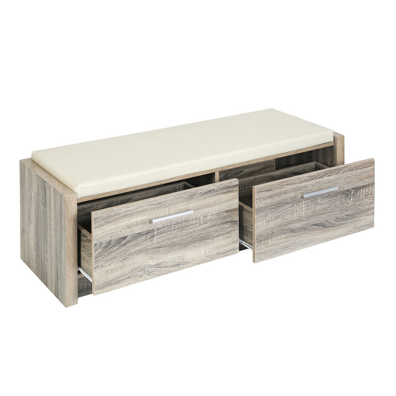 Raoul Faux Leather Upholstered Storage Bench, Cream, Grey Oak