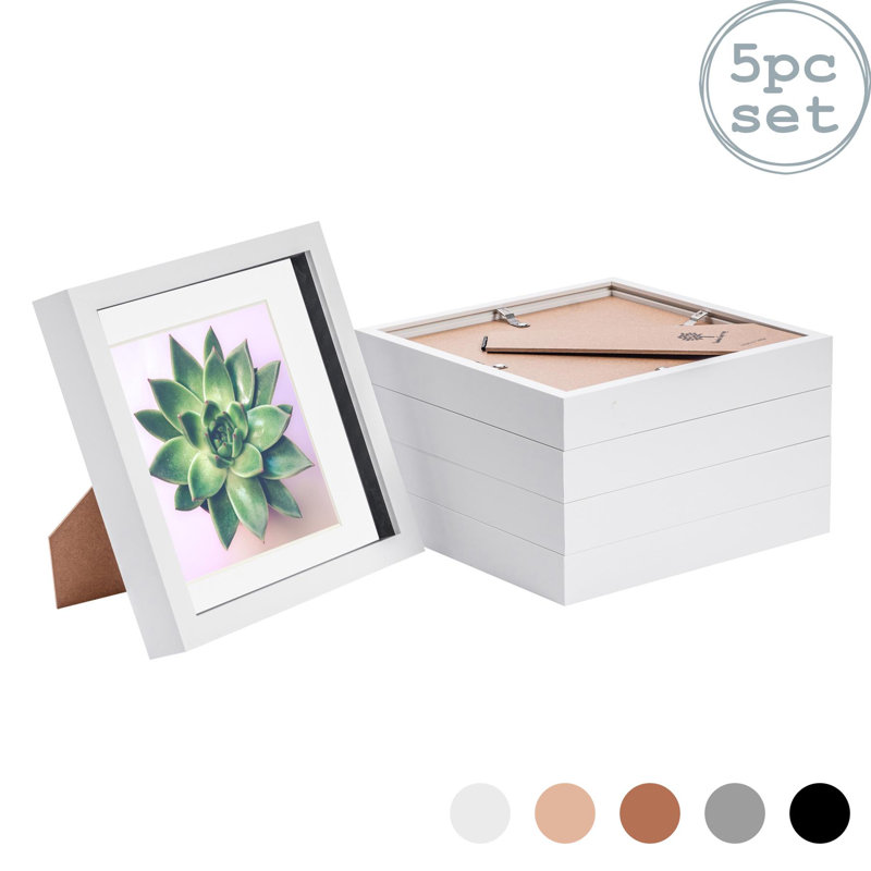 Nicola Spring - 3D Box Photo Frames - Mount, White/White, 22.5cm H x 22.5cm W x 3.5cm D