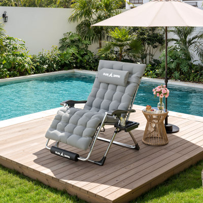 Oversized XXL Zero Gravity Chair With Detachable Cushion & Headrest Cup Holder, 33-Inch Wide Reclining Lounge Chair For Indoor And Outdoor Use