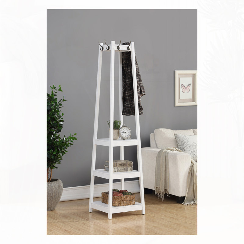 Portemanteau avec tablettes de rangement à 3 niveaux, Blanc
