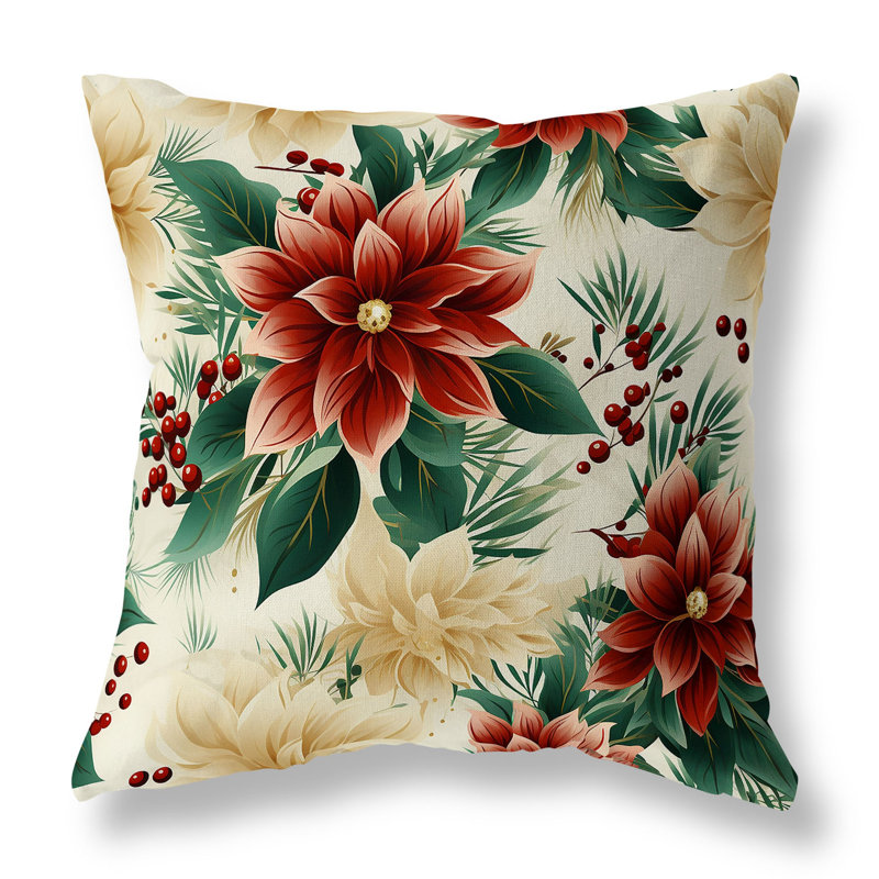 Oreiller réversible Holiday, H 26 po x l 26 po, Floral rouge / vert