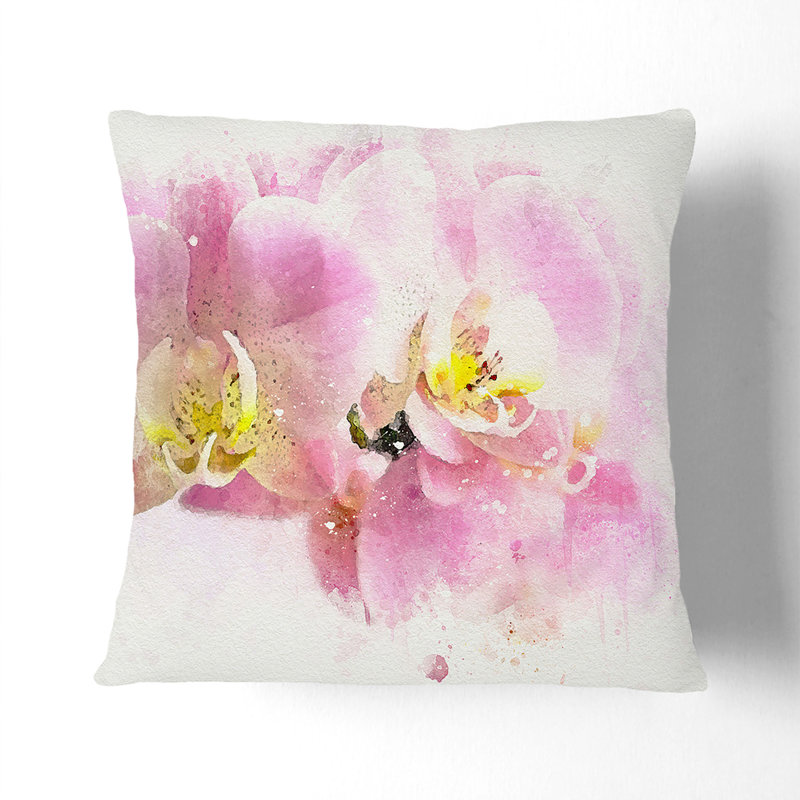 Pink Orchid Flower Cushion with Filling, Stone, 40cm H x 40cm W x 15cm D
