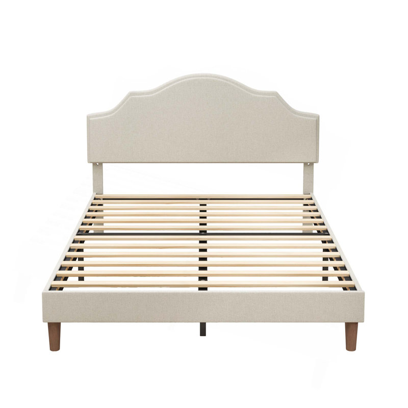 Lit plateforme tapissier avec tête de lit ajustable, rembourré en tissu de lin, lit plateforme de style simple et moderne sans sommier, assemblage facile