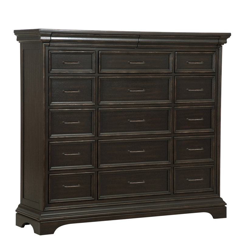 Brown Rubberwood 17-Drawer Dresser with Felt Lined Drawers