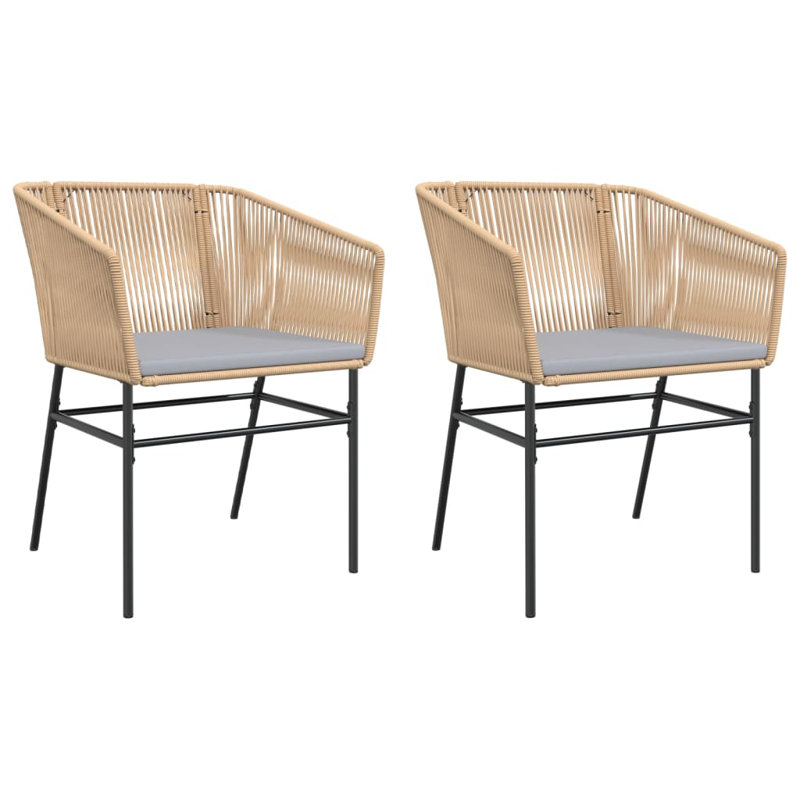 Chaises de patio 2 pièces avec coussins poly rotin, Gris clair, Brun