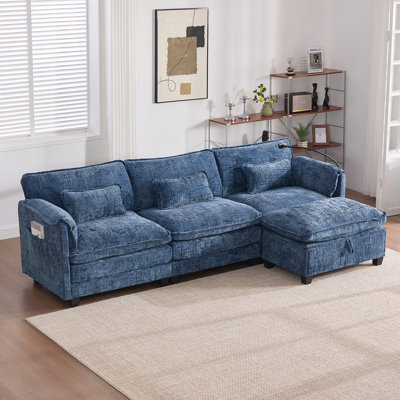 Modern Chenille L Shaped Sectional Sofa With Movable Storage Ottoman, Phone Holder, And USB Charging Port For Ultimate Comfort And Functionality
