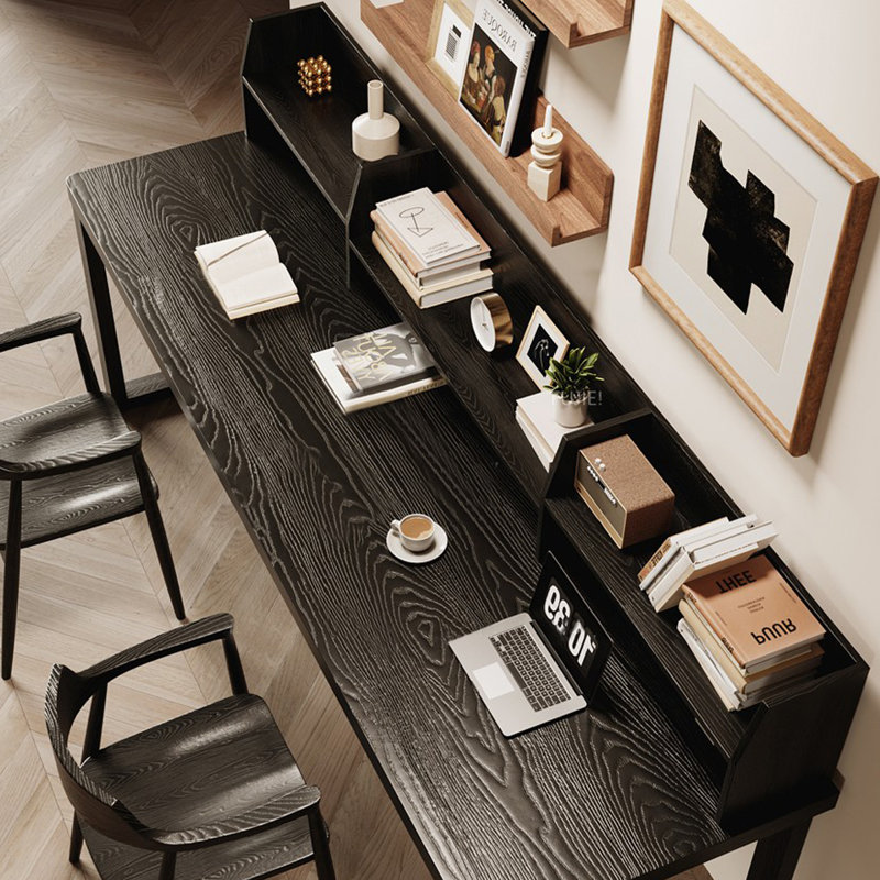Bureau d'écriture rectangulaire en bois massif noir, H 29,53 po x l 62,99 po x P 23,62 po