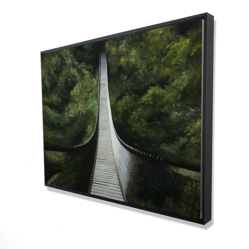 Suspended Bridge in the Forest - Modern Green Canvas Art, 37.25" H x 49.25" W