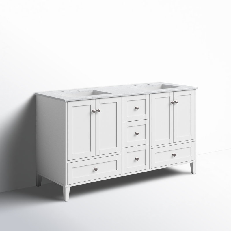 Meuble-lavabo double l 60 po x P 22 po x H 34 po Selma, Blanc