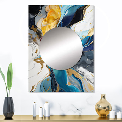 Blue And Yellow Liquid Ink Abstraction Harmony II - Liquid Ink Abstract Mirror Wall Decor MTMIR137539
