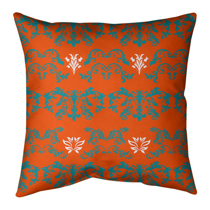 Housse de coussin Miami Football Baroque, Orange / mer / blanc, 26 po x 26 po, Simili daim