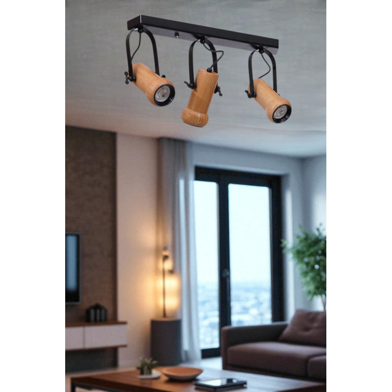 Élégant lustre noir et chêne, structure en métal, 10,6 x 2,4 x 1,2 pouces | Capuchon en bois, hauteur totale: 10,2 po, plaque de base: 21,7 po x 2,4 po x 1,2 po | Convient à 3 ampoules GU10 (10 W maximum) | Éclairage élégant pour la maison et le bureau