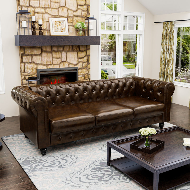 Canapé Chesterfield 3 places en PU, Marron clair