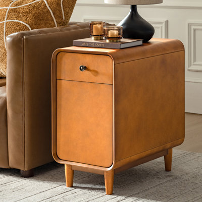 Elmaz MCM Solid Wood 1-Drawer And Legs End Table With Backside Magazine Rack