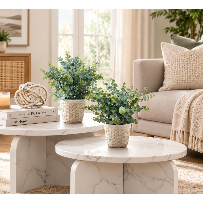 Ensemble de 2 plantes d'eucalyptus artificiel, verdure haute de 13 pouces dans un pot robuste pour une présentation sur table