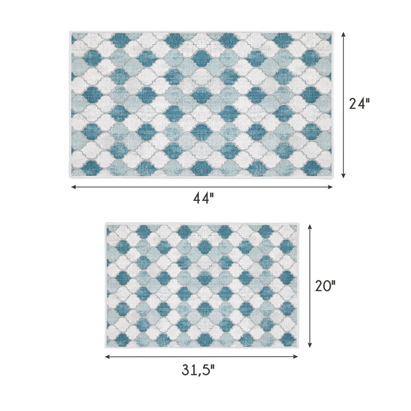 Tapis de cuisine 2 pièces Devki, Gris/bleu