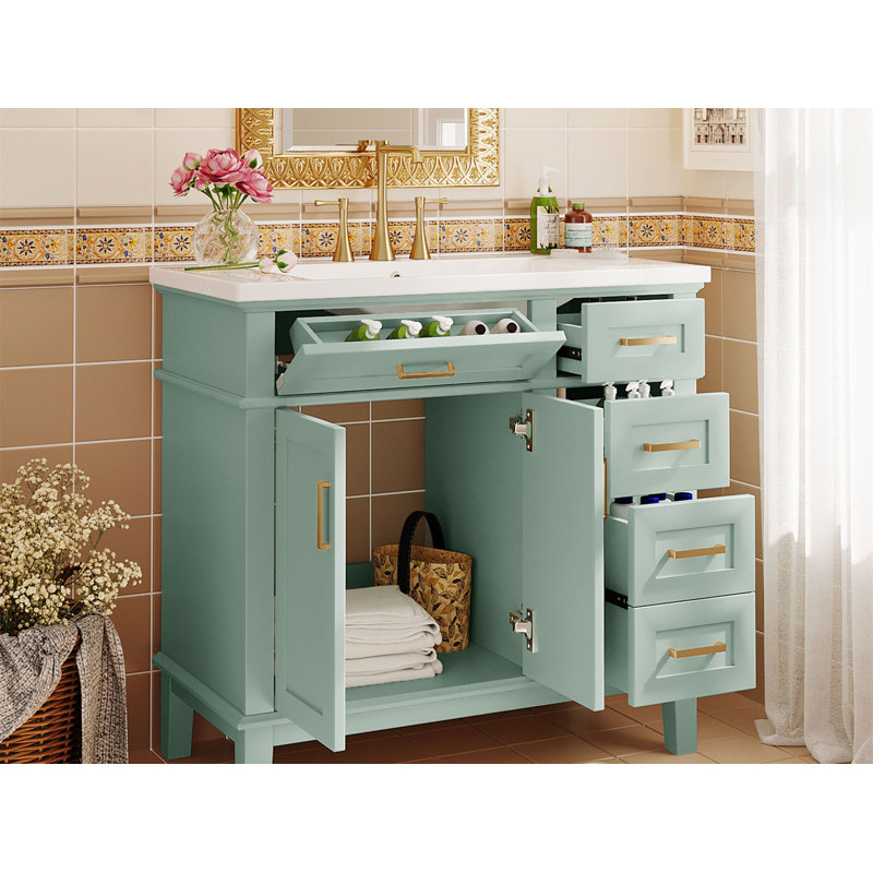 36'' Single Bathroom Vanity with Ceramic Top, Green