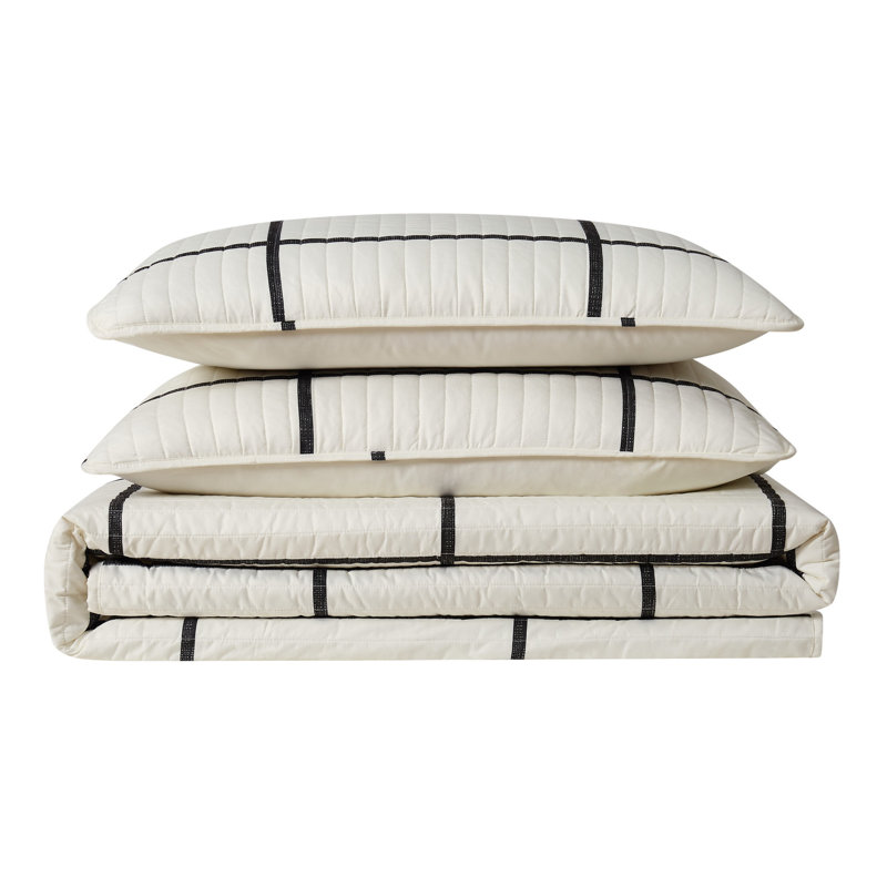 King Black and White Microfiber Windowpane Quilt Set