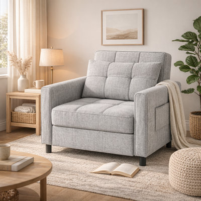 3-In-1 Convertible Sleeper Sofa Chair, Upholstered Foldable Futon Chair Bed with Pillow