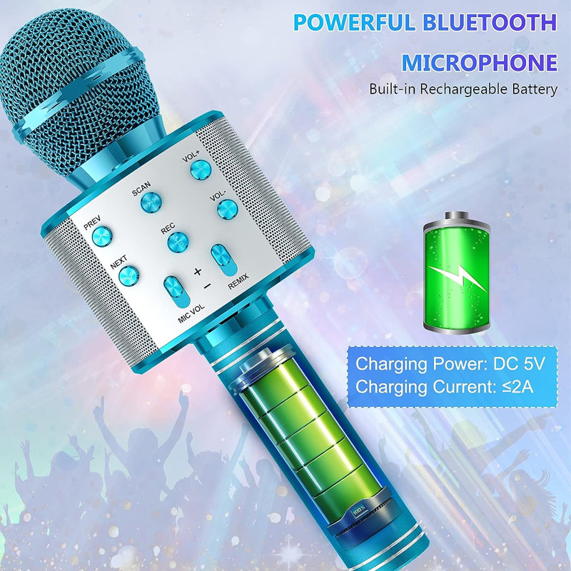 Bluetooth Karaoke Microphone , Blue