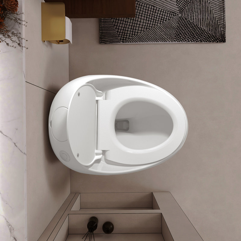 Modern Ceramic Toilet With Egg Shape - Glossy White, 1.28 Single Flush, Efficient Water Usage White Flush Shape, , Comfortable Seat