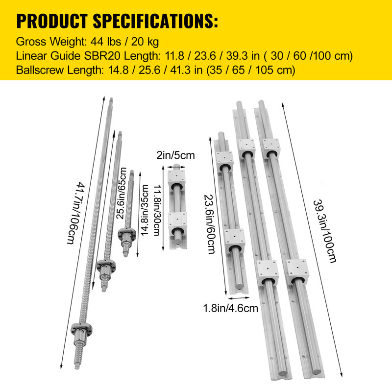 Rail linéaire, vis à billes x 3, RM1605-350 mm 650 mm 1050 mm x 2 linéaire